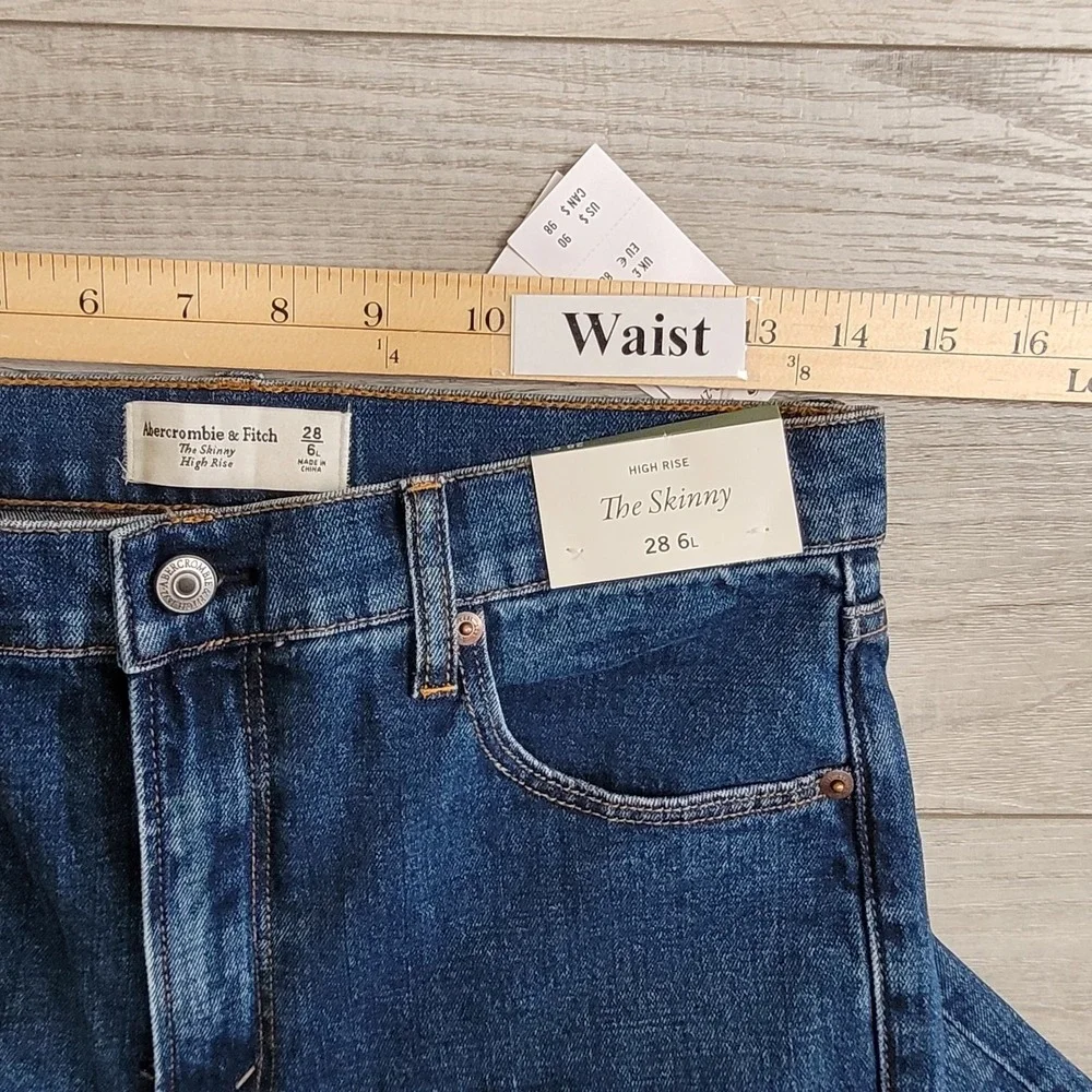 👖NWT Abercrombie‎ Fitch Jeans Womens 28/6L Medium Wash The Skinny Stretch Denim